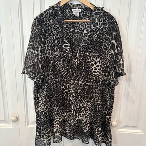 Chelsea Studio Black And Gray Leopard Print‎ Pleated Blouse Size 2X